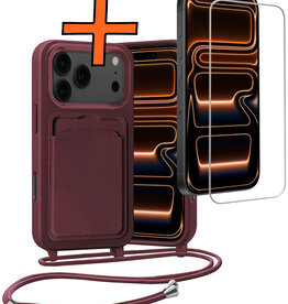 Nomfy Nomfy iPhone 17 Pro Hoesje Pashouder met Koord Met Screenprotector - Aubergine