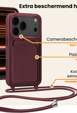 Nomfy Nomfy iPhone 17 Pro Hoesje Pashouder met Koord Met Screenprotector - Aubergine