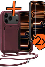 Nomfy Nomfy iPhone 17 Pro Hoesje Pashouder met Koord Met 2x Screenprotector - Aubergine