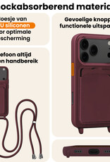 Nomfy Nomfy iPhone 17 Pro Hoesje Pashouder met Koord Met 2x Screenprotector - Aubergine