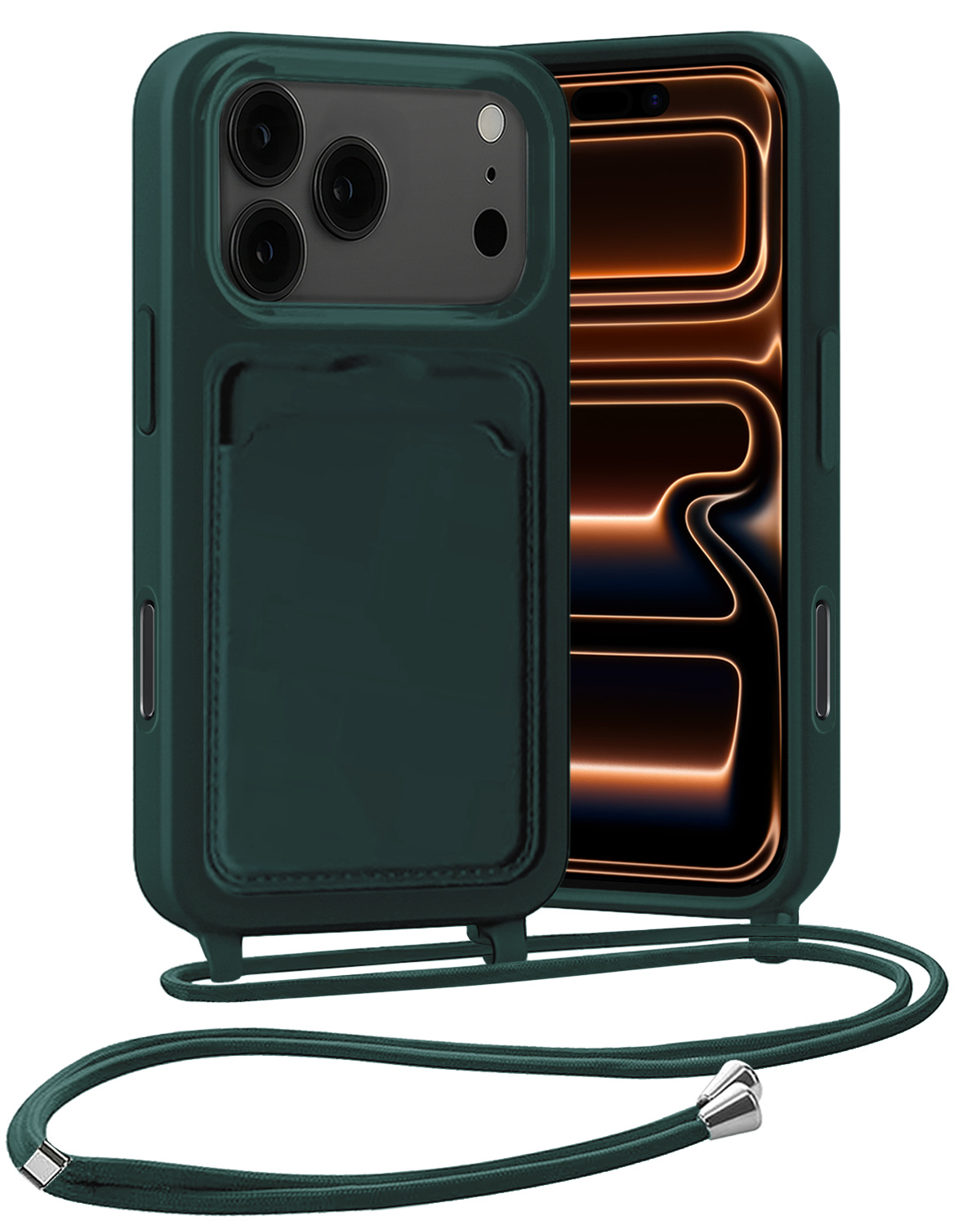 Nomfy Nomfy iPhone 17 Pro Hoesje Pashouder met Koord - Donkergroen