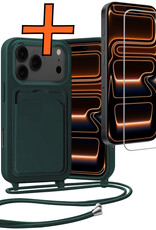 Nomfy Nomfy iPhone 17 Pro Hoesje Pashouder met Koord Met Screenprotector - Donkergroen