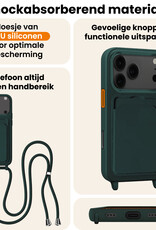 Nomfy Nomfy iPhone 17 Pro Hoesje Pashouder met Koord Met Screenprotector - Donkergroen