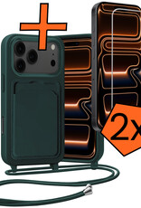 Nomfy Nomfy iPhone 17 Pro Hoesje Pashouder met Koord Met 2x Screenprotector - Donkergroen
