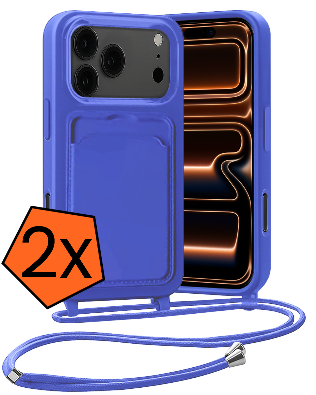 Nomfy Nomfy iPhone 17 Pro Hoesje Pashouder met Koord - Fel Blauw - 2 PACK