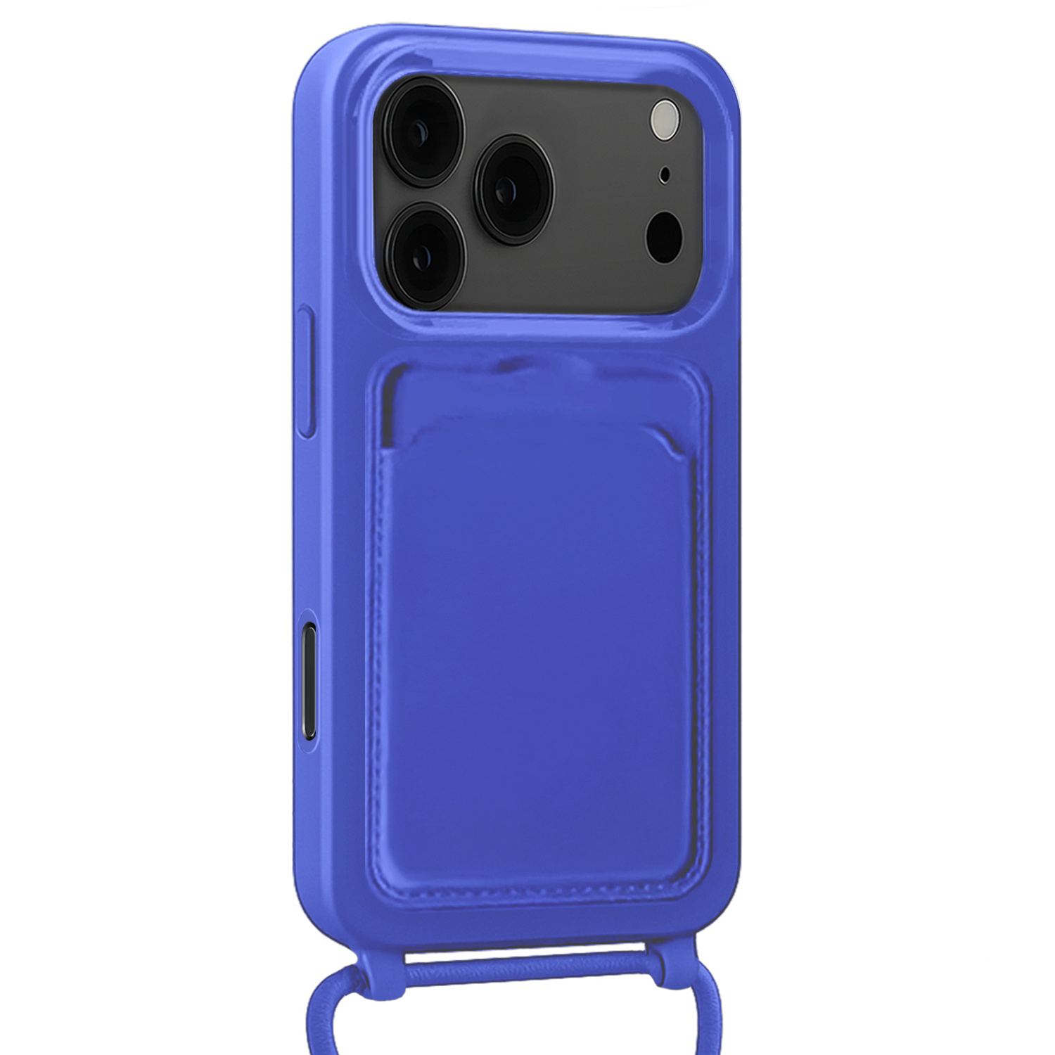 Nomfy Nomfy iPhone 17 Pro Hoesje Pashouder met Koord Met Screenprotector - Fel Blauw