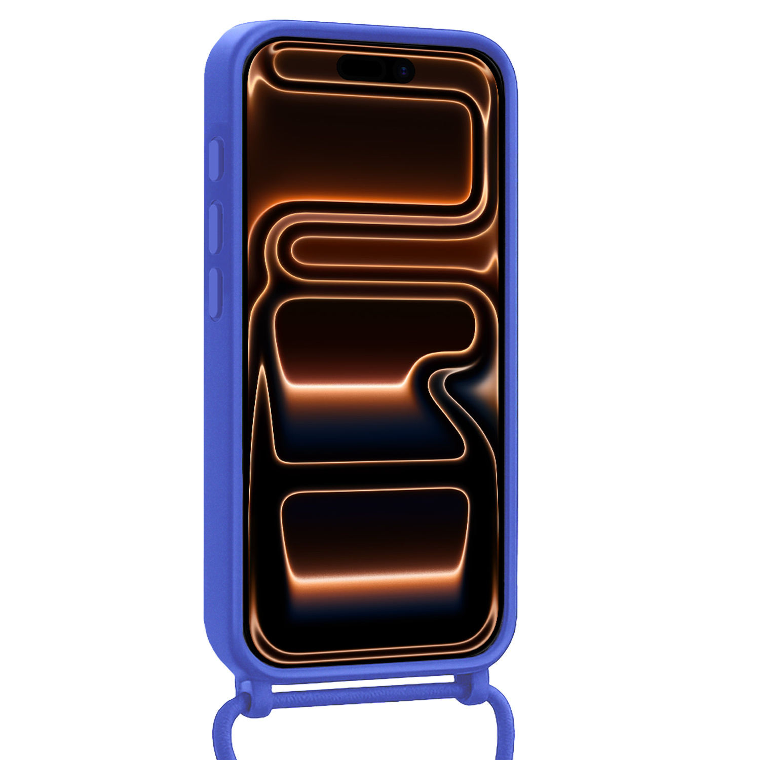 Nomfy Nomfy iPhone 17 Pro Hoesje Pashouder met Koord Met Screenprotector - Fel Blauw