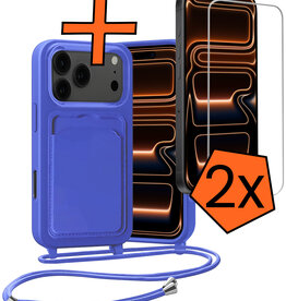 Nomfy Nomfy iPhone 17 Pro Hoesje Pashouder met Koord Met 2x Screenprotector - Fel Blauw
