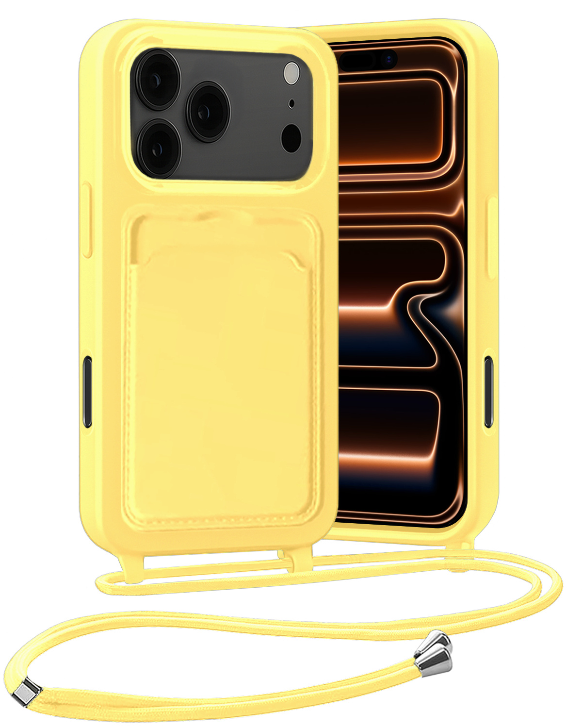 Nomfy Nomfy iPhone 17 Pro Hoesje Pashouder met Koord - Geel