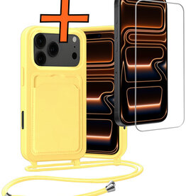 Nomfy Nomfy iPhone 17 Pro Hoesje Pashouder met Koord Met Screenprotector - Geel