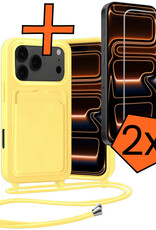 Nomfy Nomfy iPhone 17 Pro Hoesje Pashouder met Koord Met 2x Screenprotector - Geel