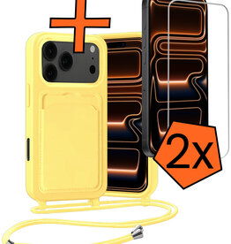 Nomfy Nomfy iPhone 17 Pro Hoesje Pashouder met Koord Met 2x Screenprotector - Geel