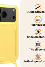 Nomfy Nomfy iPhone 17 Pro Hoesje Pashouder met Koord Met 2x Screenprotector - Geel
