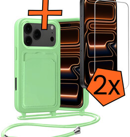 Nomfy Nomfy iPhone 17 Pro Hoesje Pashouder met Koord Met 2x Screenprotector - Groen