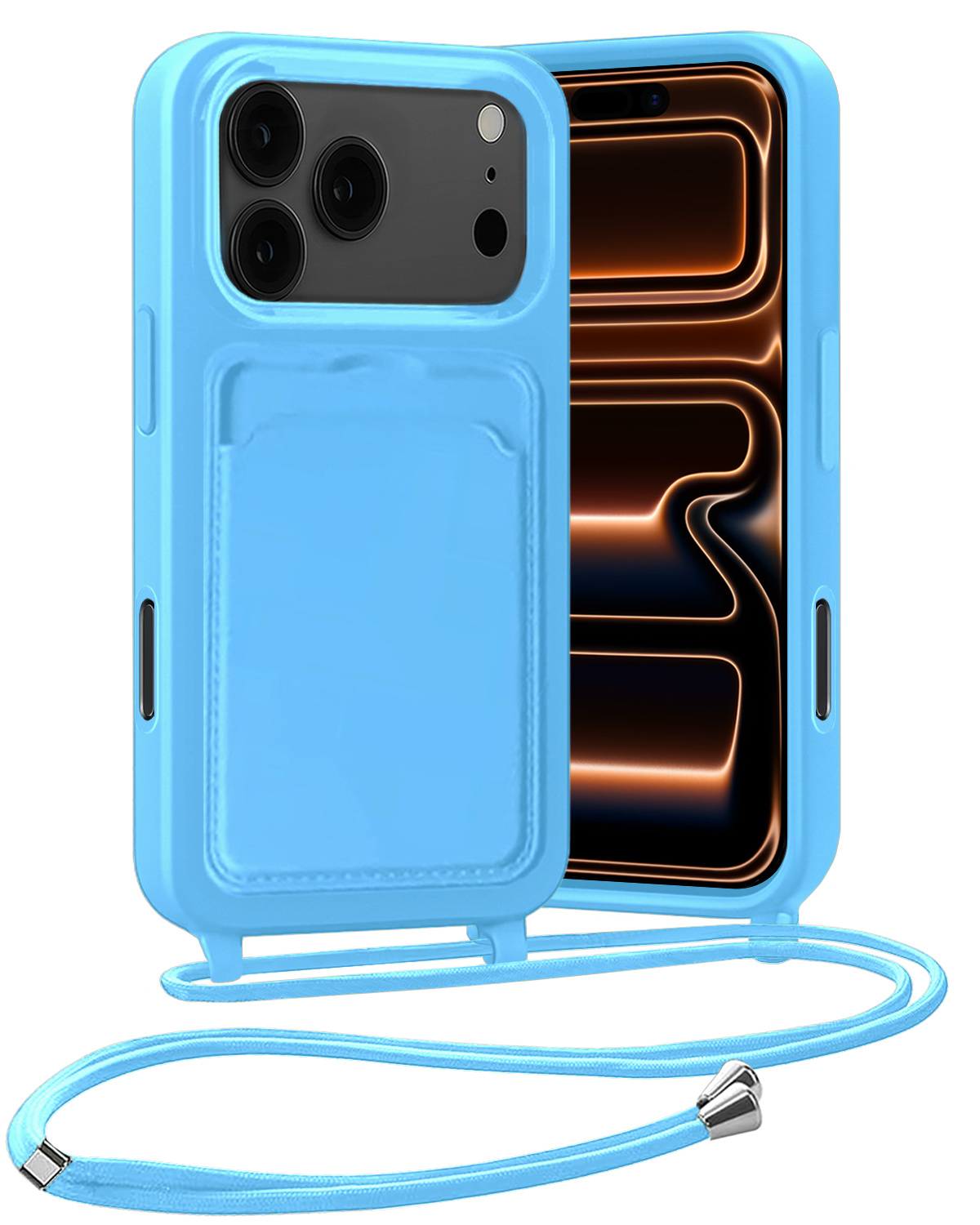 Nomfy Nomfy iPhone 17 Pro Hoesje Pashouder met Koord - Lichtblauw