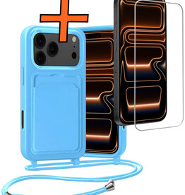 Nomfy Nomfy iPhone 17 Pro Hoesje Pashouder met Koord Met Screenprotector - Lichtblauw