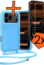Nomfy Nomfy iPhone 17 Pro Hoesje Pashouder met Koord Met 2x Screenprotector - Lichtblauw
