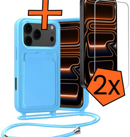Nomfy Nomfy iPhone 17 Pro Hoesje Pashouder met Koord Met 2x Screenprotector - Lichtblauw