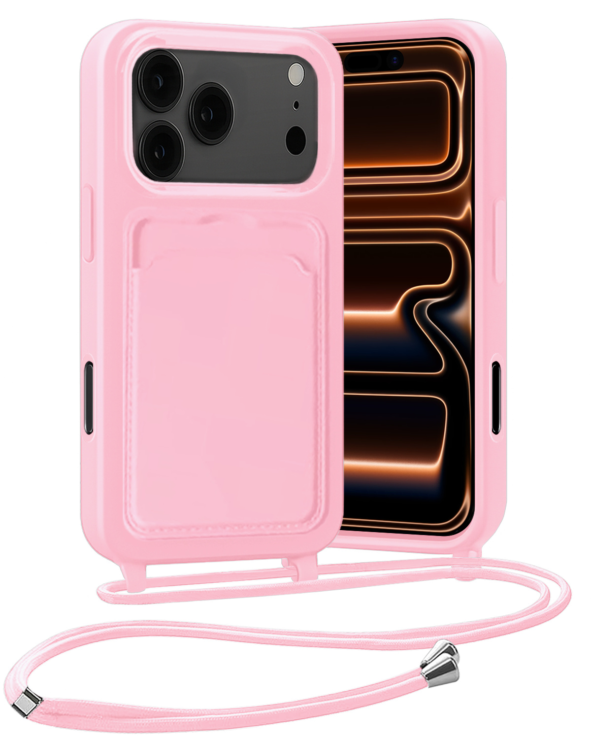 Nomfy Nomfy iPhone 17 Pro Hoesje Pashouder met Koord - Lichtroze