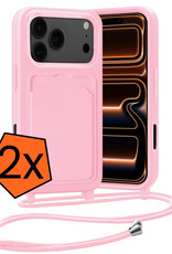 Nomfy Nomfy iPhone 17 Pro Hoesje Pashouder met Koord - Lichtroze - 2 PACK