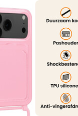 Nomfy Nomfy iPhone 17 Pro Hoesje Pashouder met Koord - Lichtroze - 2 PACK
