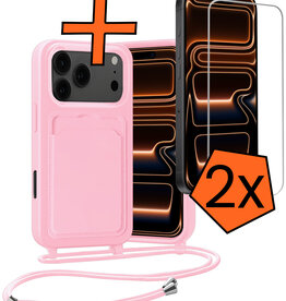 Nomfy Nomfy iPhone 17 Pro Hoesje Pashouder met Koord Met 2x Screenprotector - Lichtroze