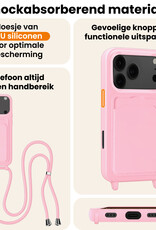 Nomfy Nomfy iPhone 17 Pro Hoesje Pashouder met Koord Met 2x Screenprotector - Lichtroze