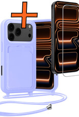 Nomfy Nomfy iPhone 17 Pro Hoesje Pashouder met Koord Met Screenprotector - Lila