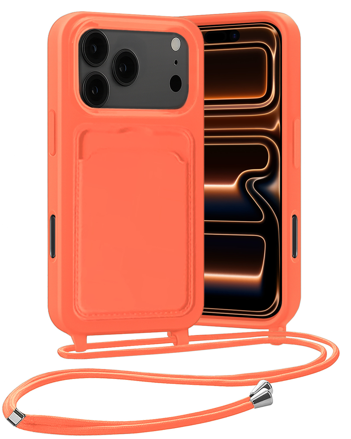 Nomfy Nomfy iPhone 17 Pro Hoesje Pashouder met Koord - Papaya