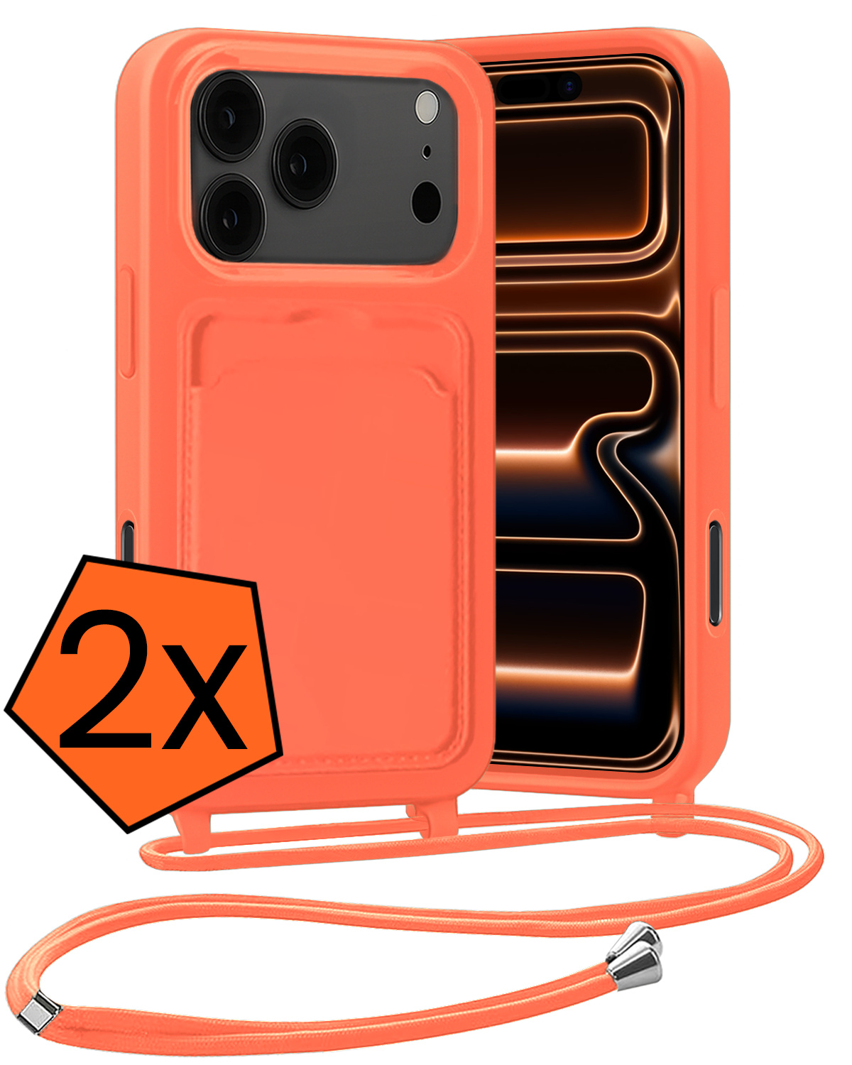 Nomfy Nomfy iPhone 17 Pro Hoesje Pashouder met Koord - Papaya - 2 PACK