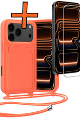 Nomfy Nomfy iPhone 17 Pro Hoesje Pashouder met Koord Met Screenprotector - Papaya