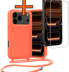 Nomfy Nomfy iPhone 17 Pro Hoesje Pashouder met Koord Met Screenprotector - Papaya