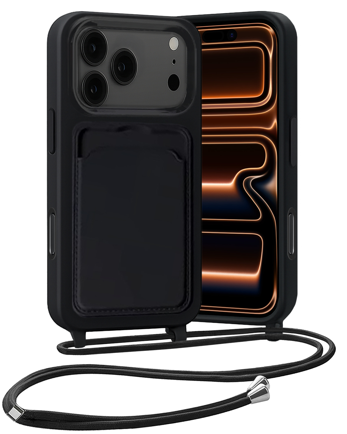 Nomfy Nomfy iPhone 17 Pro Hoesje Pashouder met Koord - Zwart