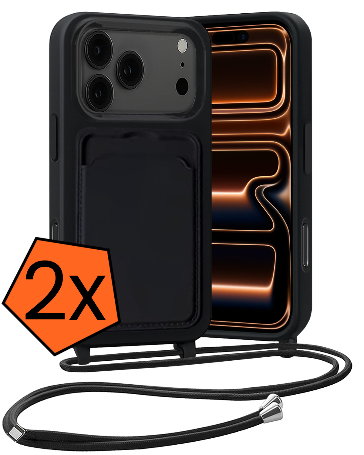 Nomfy Nomfy iPhone 17 Pro Hoesje Pashouder met Koord - Zwart - 2 PACK