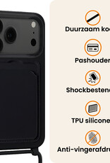Nomfy Nomfy iPhone 17 Pro Hoesje Pashouder met Koord Met Screenprotector - Zwart