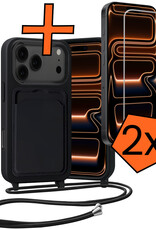 Nomfy Nomfy iPhone 17 Pro Hoesje Pashouder met Koord Met 2x Screenprotector - Zwart