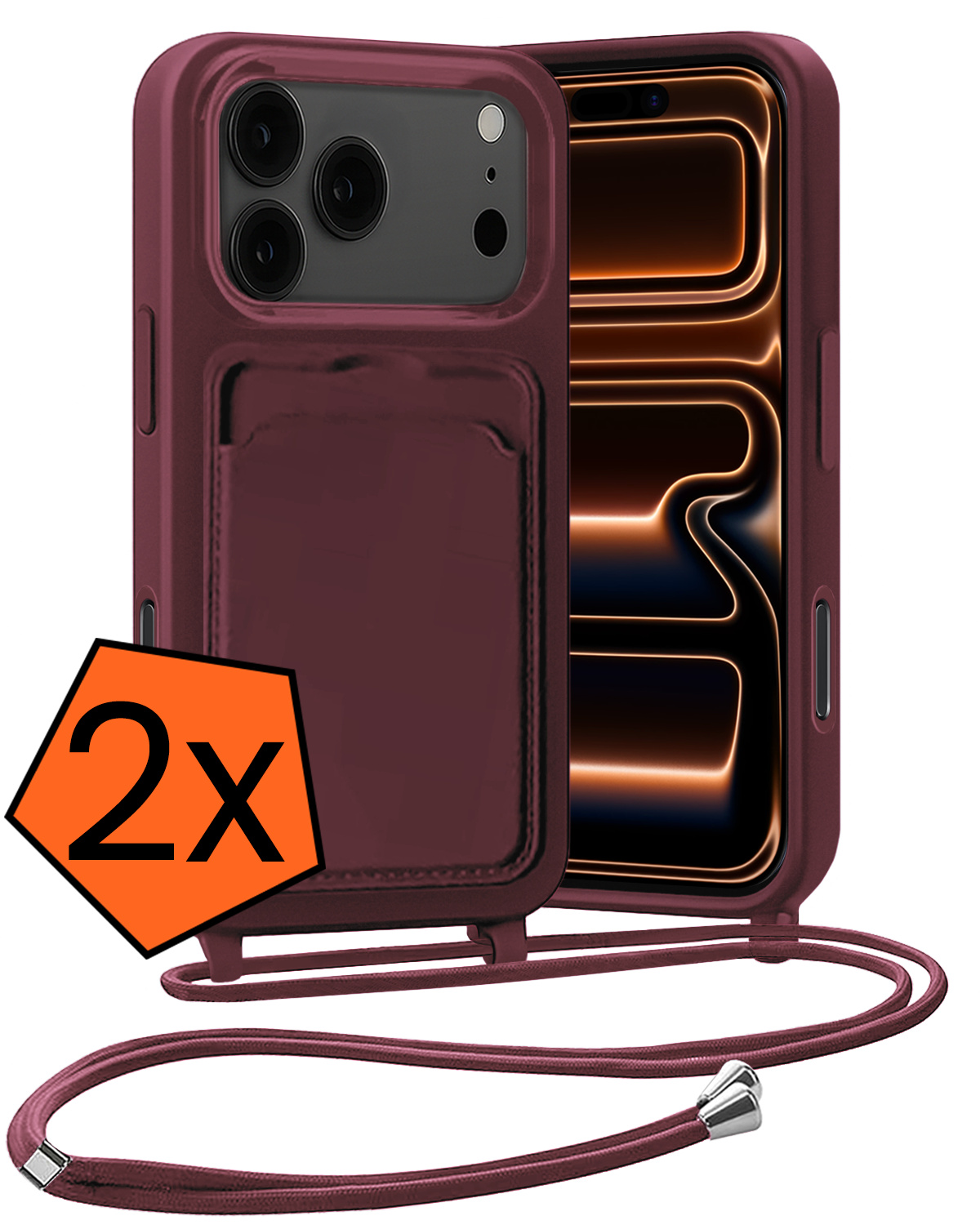 Nomfy Nomfy iPhone 17 Pro Max Hoesje Pashouder met Koord - Aubergine - 2 PACK