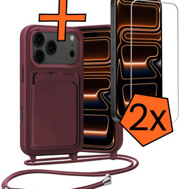Nomfy Nomfy iPhone 17 Pro Max Hoesje Pashouder met Koord Met 2x Screenprotector - Aubergine