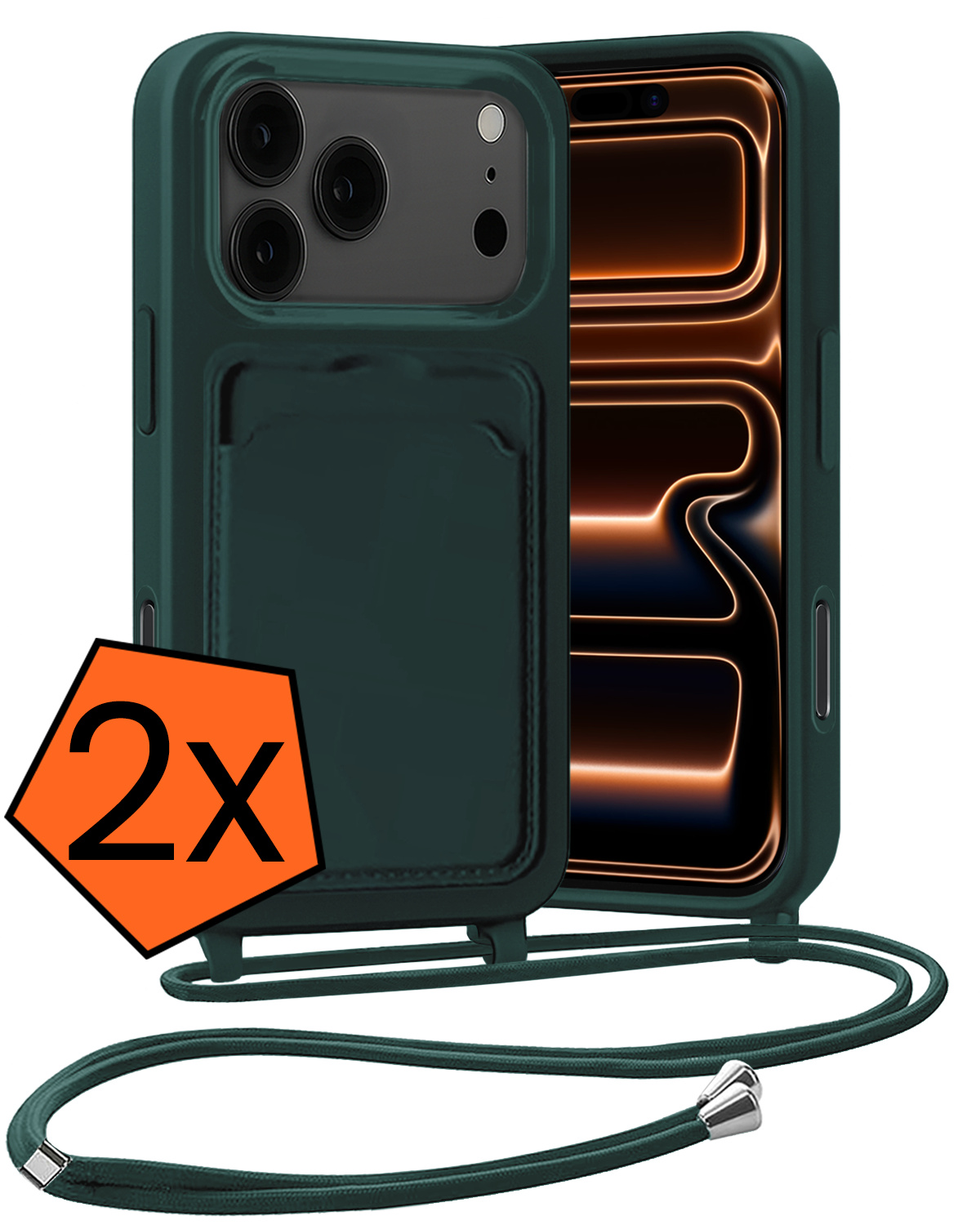 Nomfy Nomfy iPhone 17 Pro Max Hoesje Pashouder met Koord - Donkergroen - 2 PACK