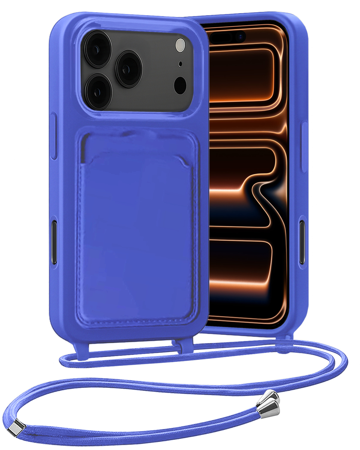 Nomfy Nomfy iPhone 17 Pro Max Hoesje Pashouder met Koord - Fel Blauw