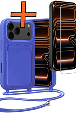 Nomfy Nomfy iPhone 17 Pro Max Hoesje Pashouder met Koord Met Screenprotector - Fel Blauw