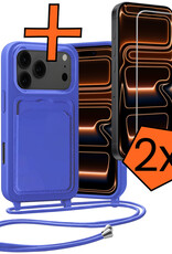 Nomfy Nomfy iPhone 17 Pro Max Hoesje Pashouder met Koord Met 2x Screenprotector - Fel Blauw