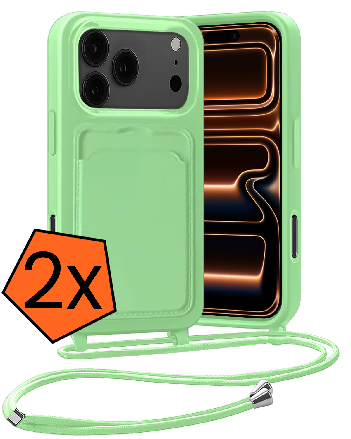 Nomfy Nomfy iPhone 17 Pro Max Hoesje Pashouder met Koord - Groen - 2 PACK