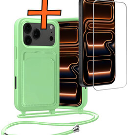 Nomfy Nomfy iPhone 17 Pro Max Hoesje Pashouder met Koord Met Screenprotector - Groen
