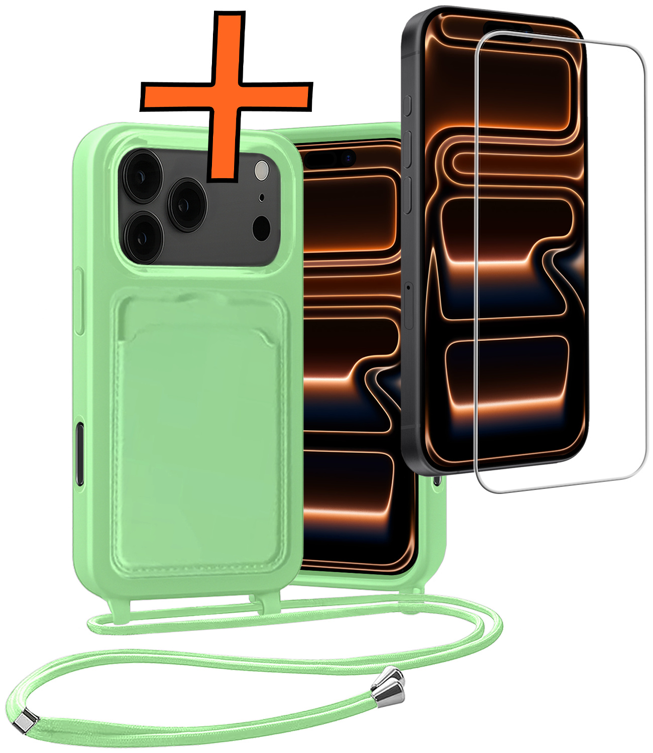 Nomfy Nomfy iPhone 17 Pro Max Hoesje Pashouder met Koord Met Screenprotector - Groen