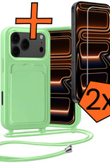 Nomfy Nomfy iPhone 17 Pro Max Hoesje Pashouder met Koord Met 2x Screenprotector - Groen