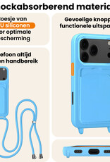 Nomfy Nomfy iPhone 17 Pro Max Hoesje Pashouder met Koord Met 2x Screenprotector - Lichtblauw