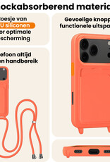 Nomfy Nomfy iPhone 17 Pro Max Hoesje Pashouder met Koord Met Screenprotector - Papaya