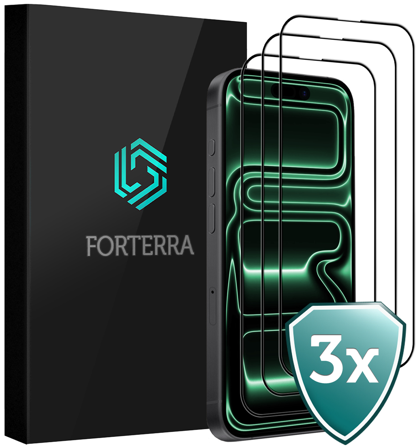 Forterra Forterra iPhone 17 Pro Screenprotector Glas Full Cover 2D - 3 PACK