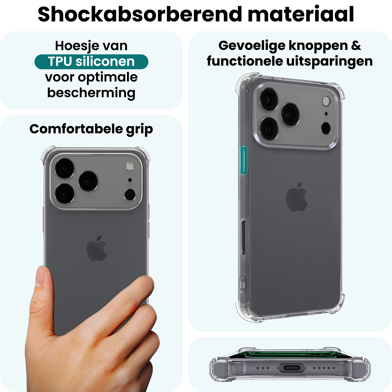 Forterra Forterra iPhone 17 Pro Hoesje Shockproof Met Screenprotector Met Dichte Notch
